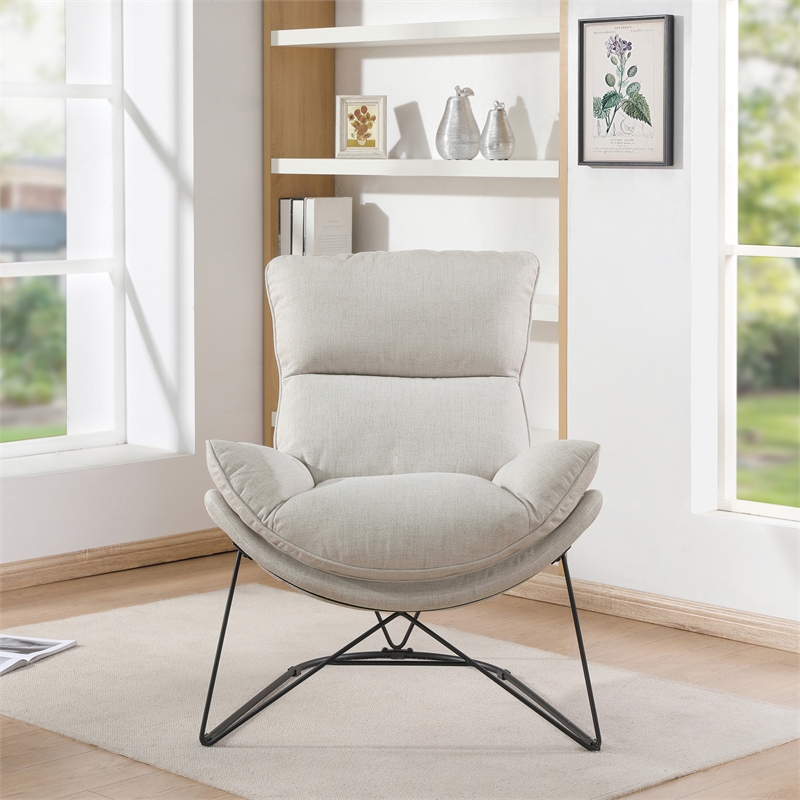 Scranton & Co Modern Lounge Chair in Cream Fabric with Black Steel Cradle Frame