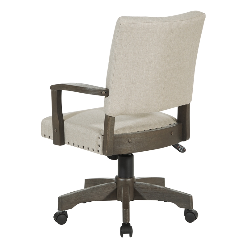 Scranton & Co Gray Banker's Chair in Ivory White Fabric with Nailhead Trim