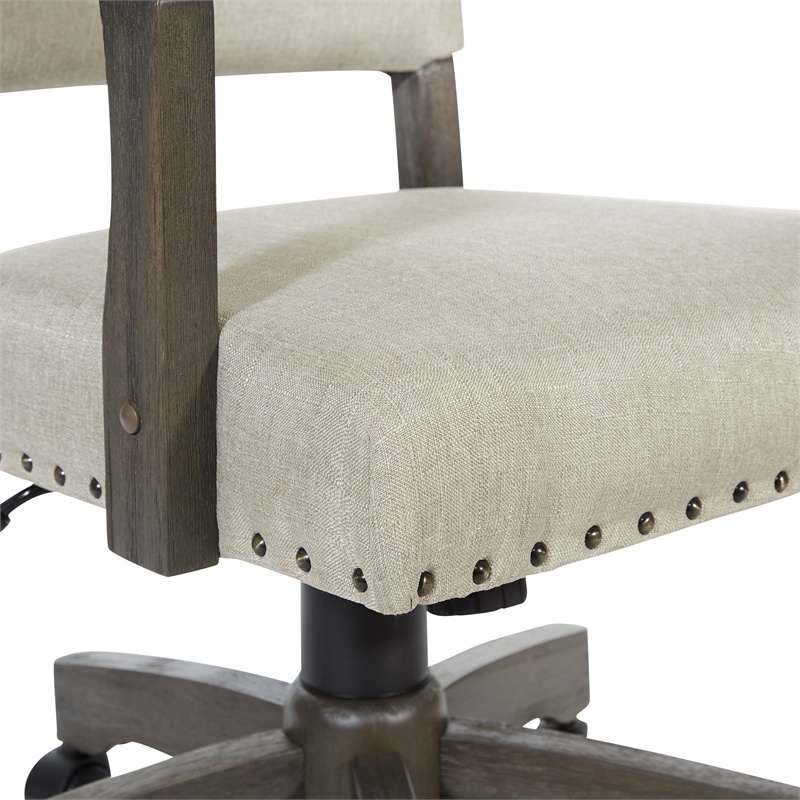 Scranton & Co Gray Banker's Chair in Ivory White Fabric with Nailhead Trim