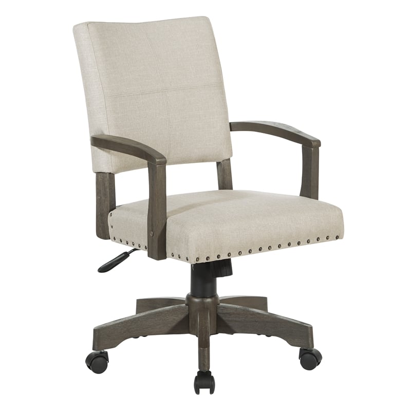 Scranton & Co Gray Banker's Chair in Ivory White Fabric with Nailhead Trim