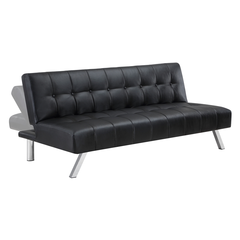 Scranton & Co Convertible Futon Sofa in Black Faux Leather with Steel Frame