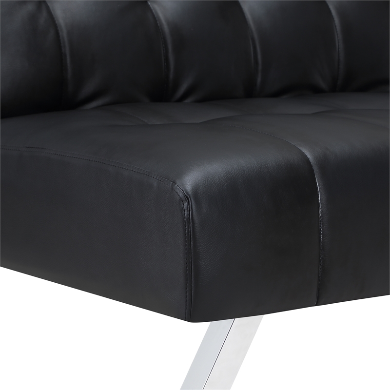Scranton & Co Convertible Futon Sofa in Black Faux Leather with Steel Frame