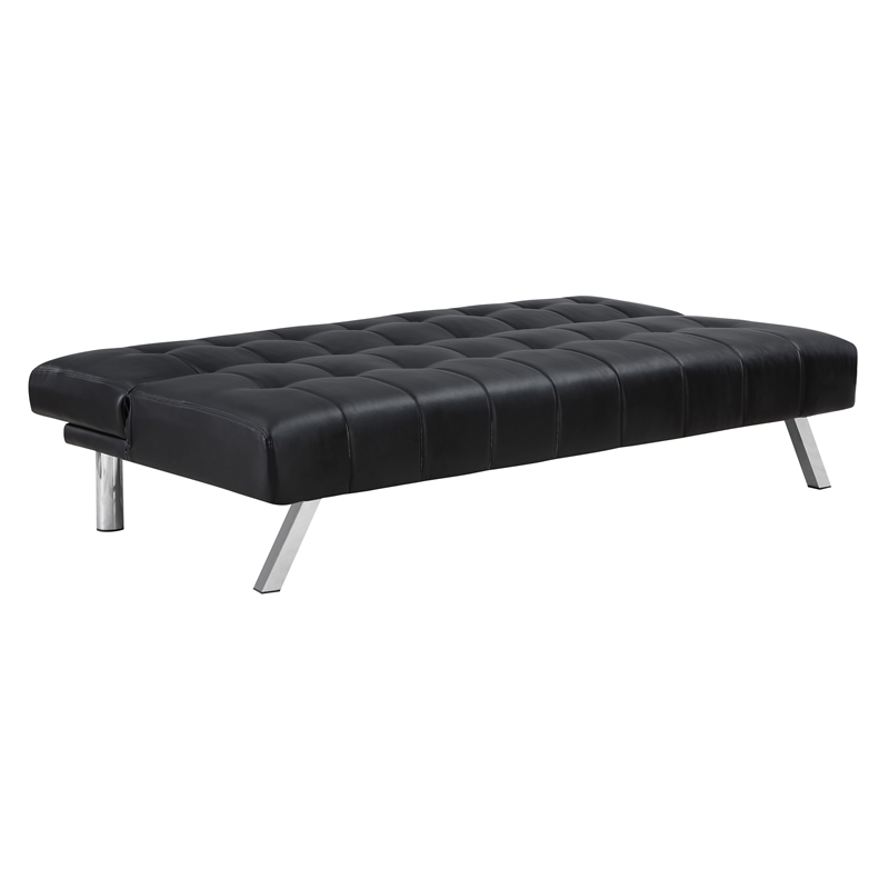 Scranton & Co Convertible Futon Sofa in Black Faux Leather with Steel Frame
