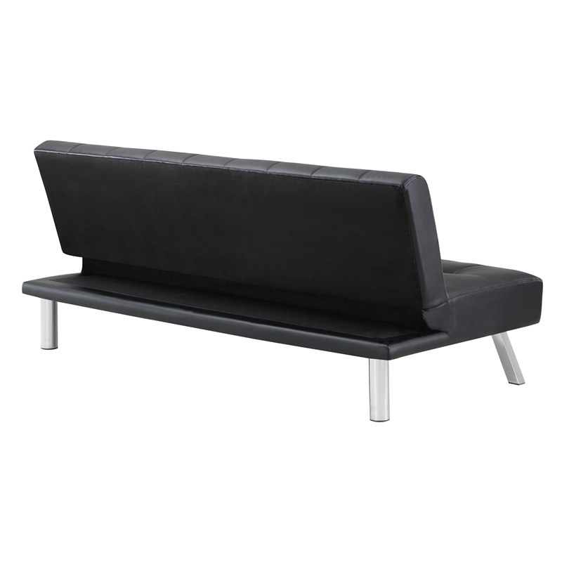 Scranton & Co Convertible Futon Sofa in Black Faux Leather with Steel Frame