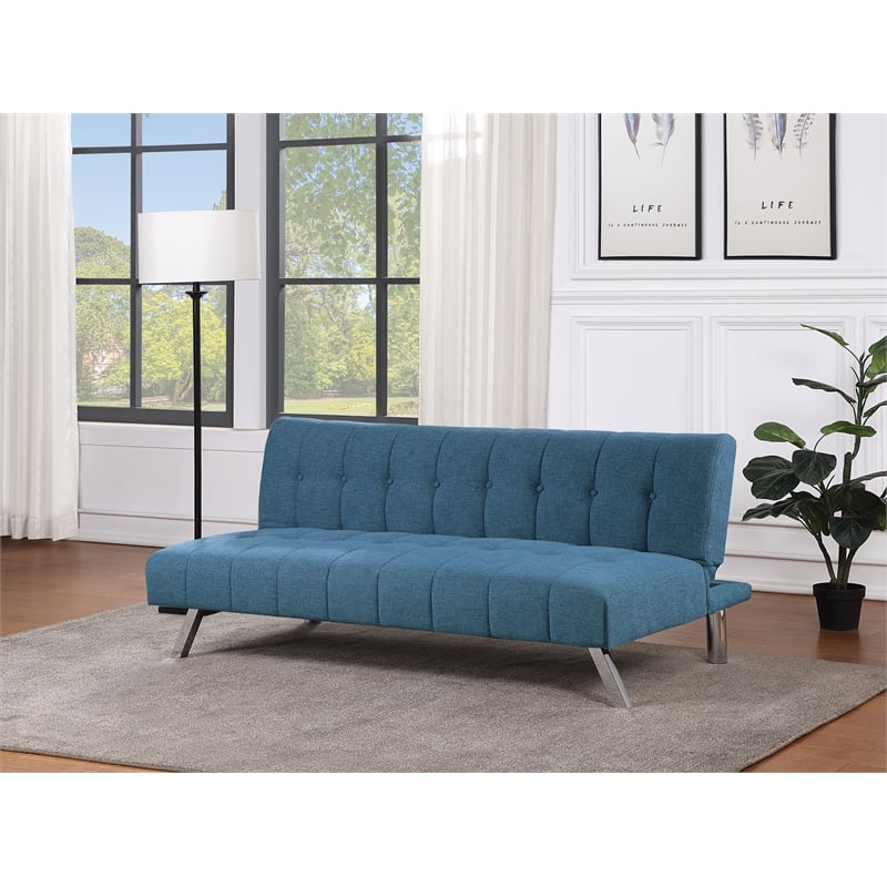Scranton & Co Convertible Futon Sofa in Blue Fabric with Stainless Steel Frame