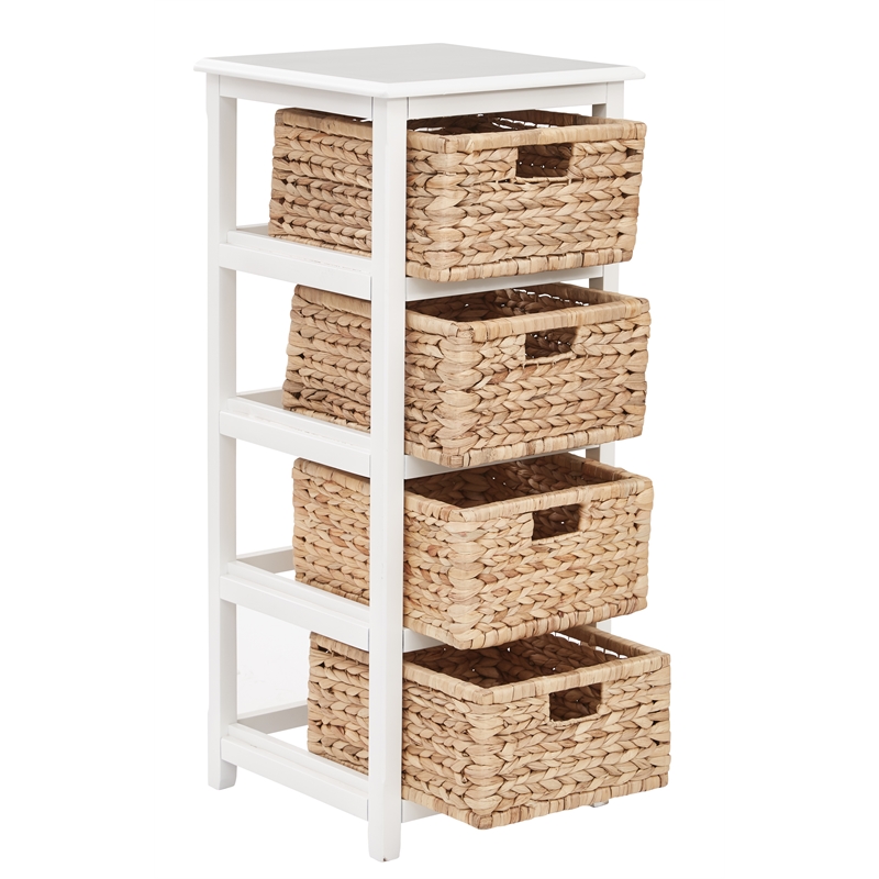 Scranton & Co 4-Tier Storage Tower in White with Natural Seagrass Baskets