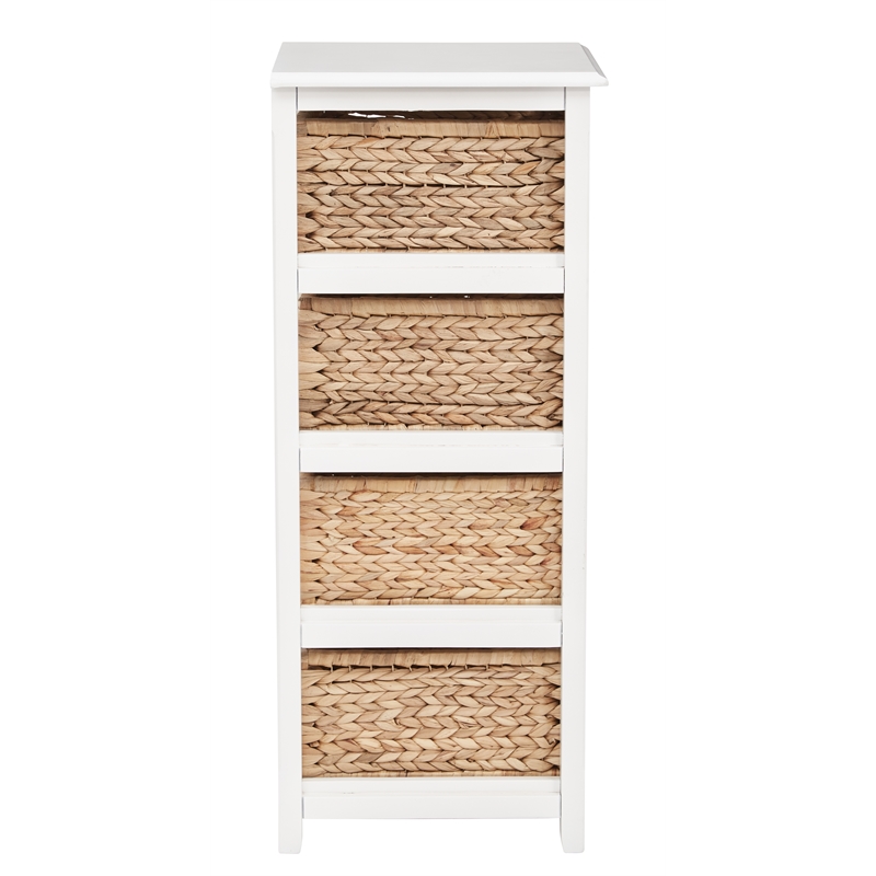Scranton & Co 4-Tier Storage Tower in White with Natural Seagrass Baskets