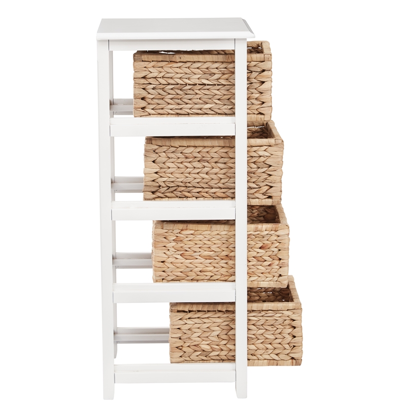 Scranton & Co 4-Tier Storage Tower in White with Natural Seagrass Baskets