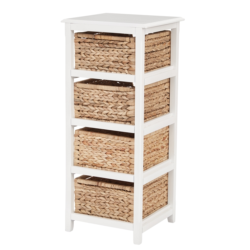 Scranton & Co 4-Tier Storage Tower in White with Natural Seagrass Baskets