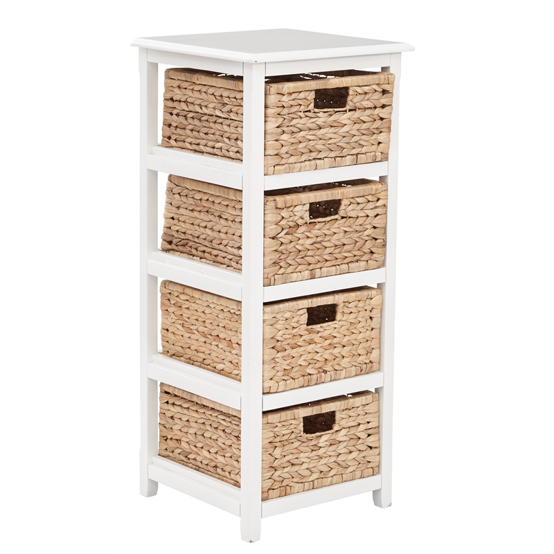 Scranton & Co 4-Tier Storage Tower in White with Natural Seagrass Baskets