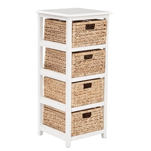Scranton & Co 4-Tier Storage Tower in White with Natural Seagrass Baskets