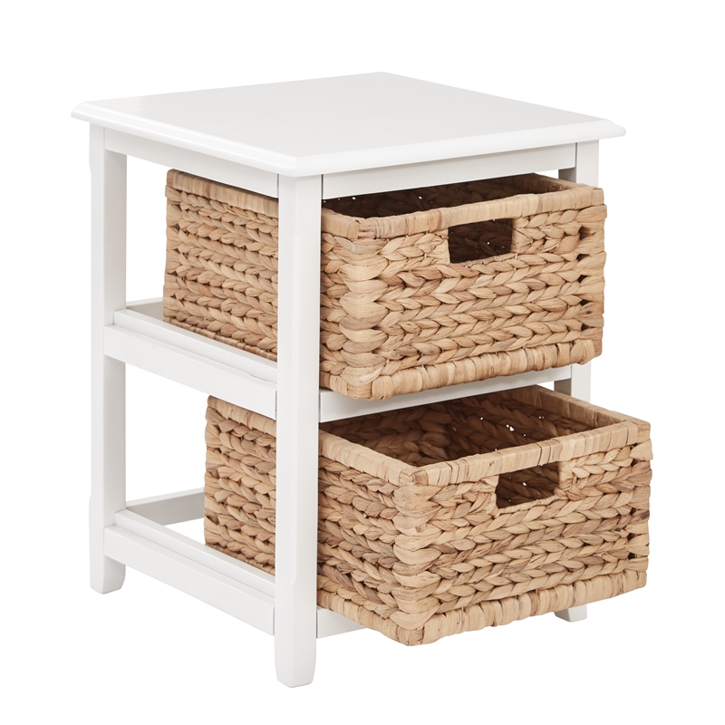 Scranton & Co 2-Tier Storage Unit in White with Natural Seagrass Baskets