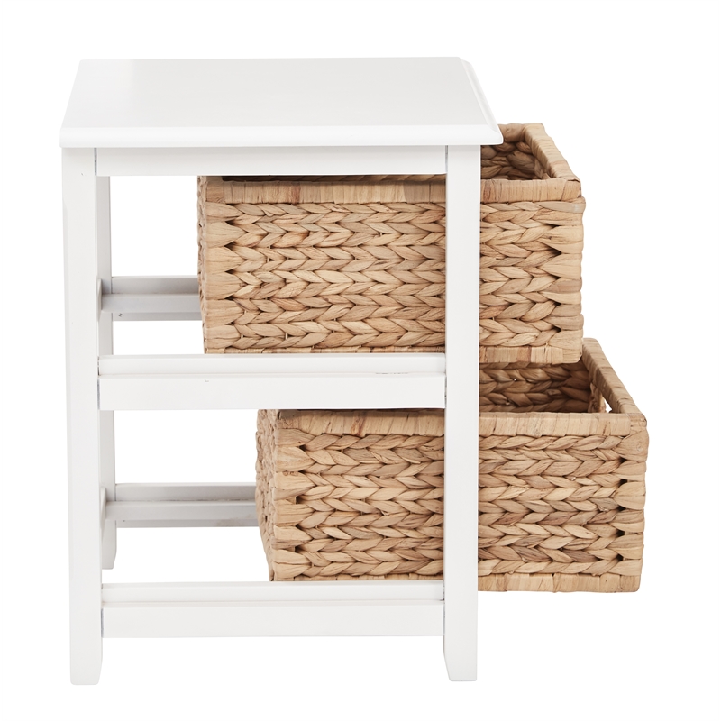 Scranton & Co 2-Tier Storage Unit in White with Natural Seagrass Baskets