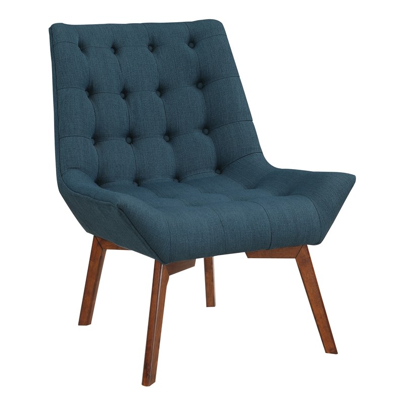 Scranton & Co Mid-Century Tufted Accent Chair in Azure Blue with Coffee Legs
