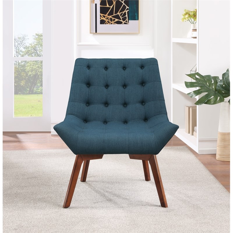 Scranton & Co Mid-Century Tufted Accent Chair in Azure Blue with Coffee Legs