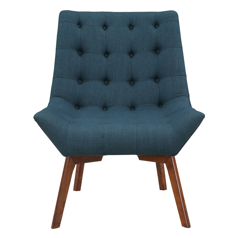 Scranton & Co Mid-Century Tufted Accent Chair in Azure Blue with Coffee Legs