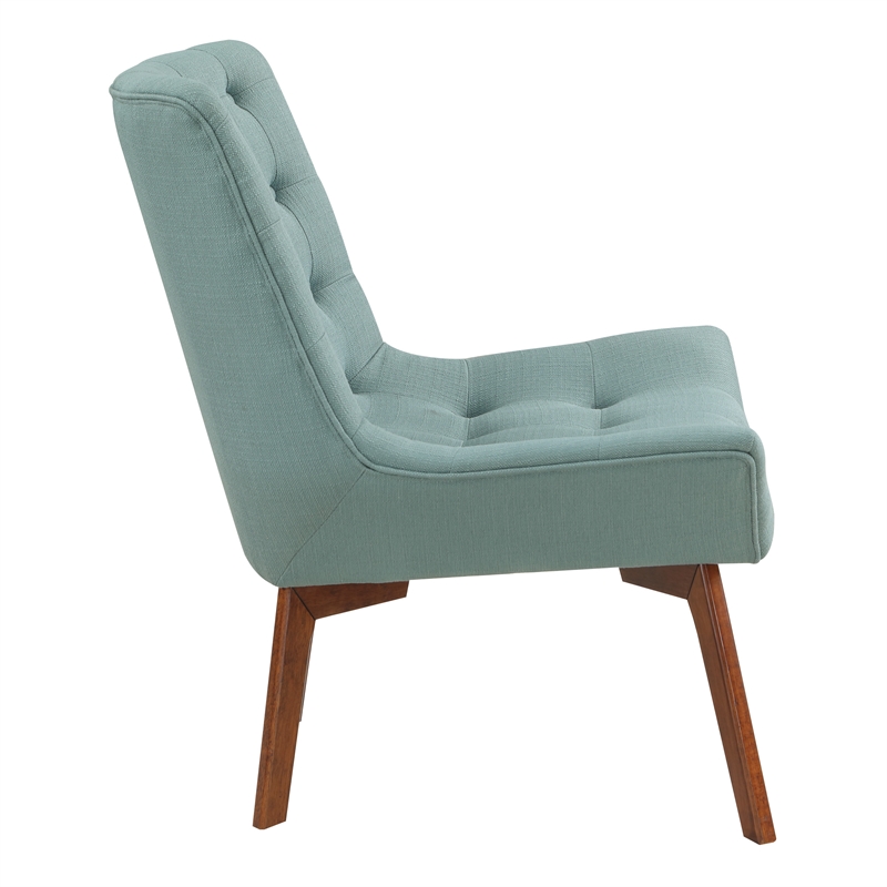 Scranton & Co Mid-Century Tufted Accent Chair in Sea Blue with Coffee Legs