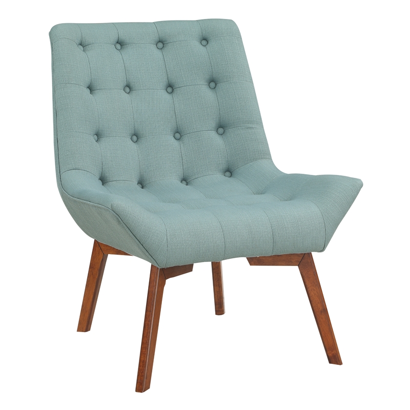 Scranton & Co Mid-Century Tufted Accent Chair in Sea Blue with Coffee Legs