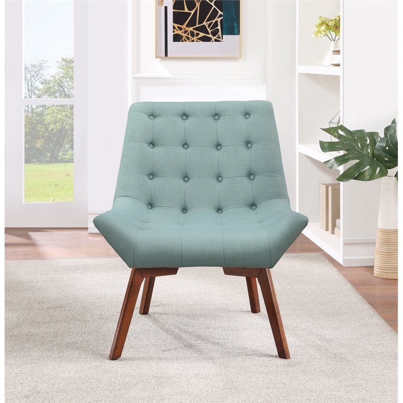 Scranton & Co Mid-Century Tufted Accent Chair in Sea Blue with Coffee Legs