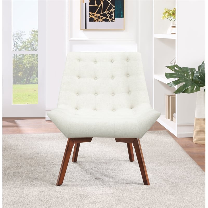 Scranton & Co Linen Cream Tufted Accent Chair with Coffee Finish Legs