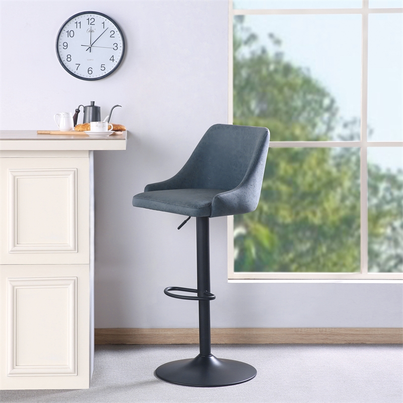 Scranton & Co Navy Faux Leather Height Adjustable Swivel Stool with Back