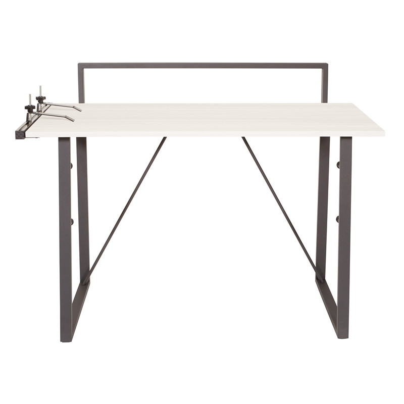 Scranton & Co Light Gray Metal Leg Desk with Power Strip and Accessory Bar