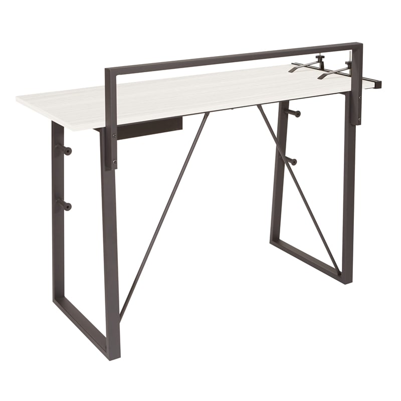 Scranton & Co Light Gray Metal Leg Desk with Power Strip and Accessory Bar