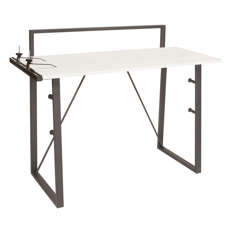 Scranton & Co Light Gray Metal Leg Desk with Power Strip and Accessory Bar