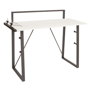 Scranton & Co Light Gray Metal Leg Desk with Power Strip and Accessory Bar