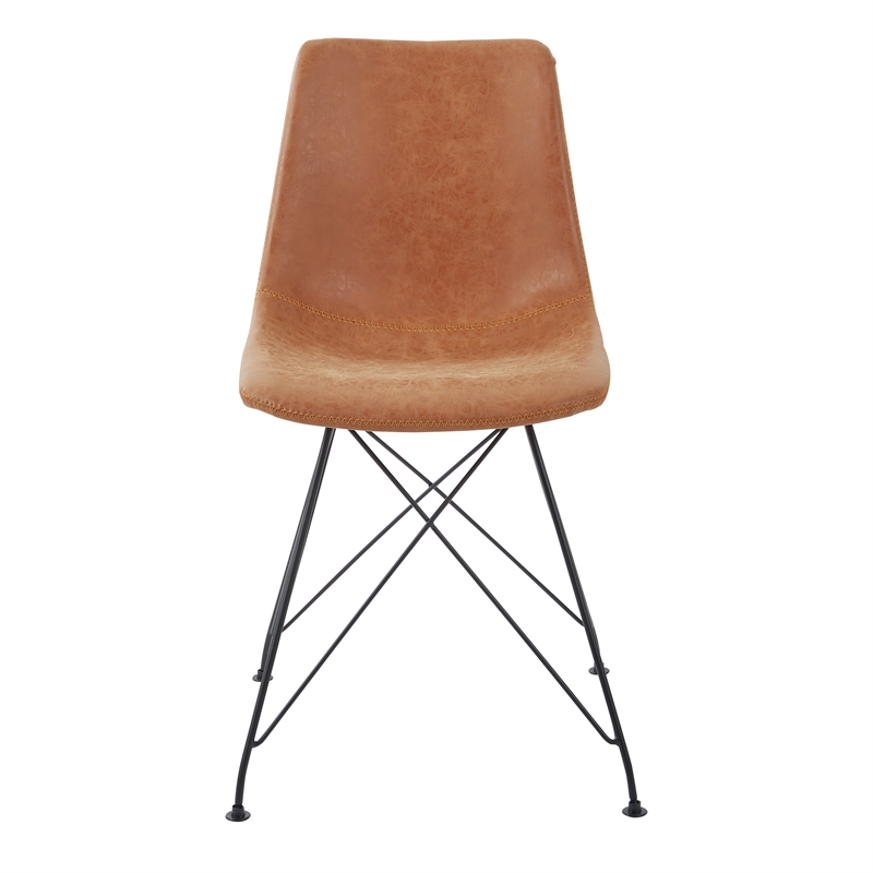 Scranton & Co Sand Brown Faux Leather Scoop Design Chair 2 Pack Metal Legs