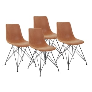 Scranton & Co Scoop Design Faux Leather Chair Set of 4 in Sand Brown