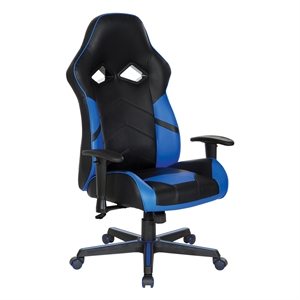 Scranton & Co Ergonomic Gaming Chair in Black Faux Leather with Blue Accents