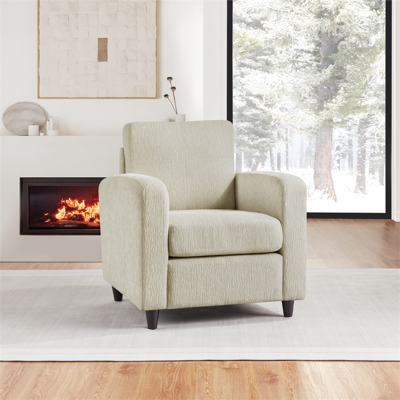 Scranton & Co Modern Club Chair in Cream Fabric with Espresso Wood Legs