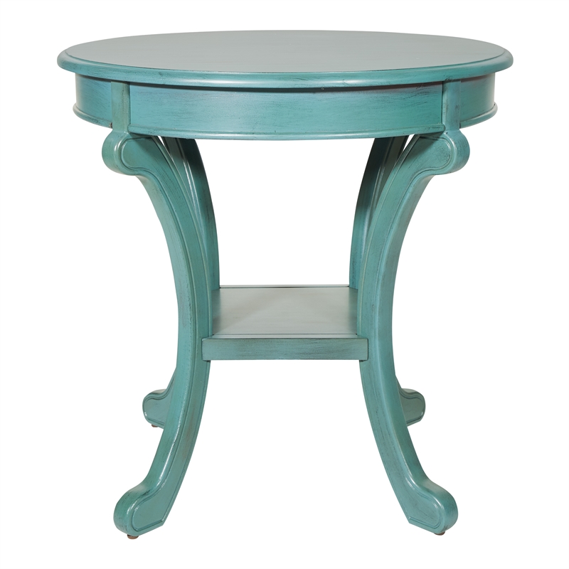 Scranton & Co Hand-Painted Accent Table in Antique Caribbean Blue Wood Finish