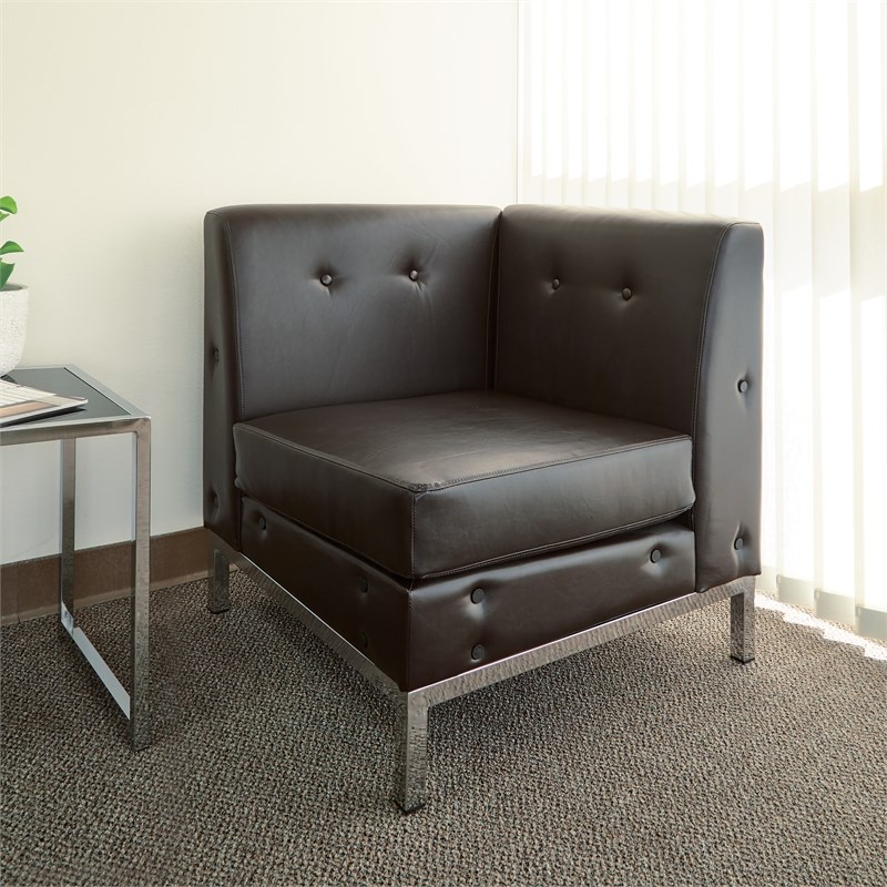 Scranton & Co Modern Corner Chair in Espresso Faux Leather with Chrome Base