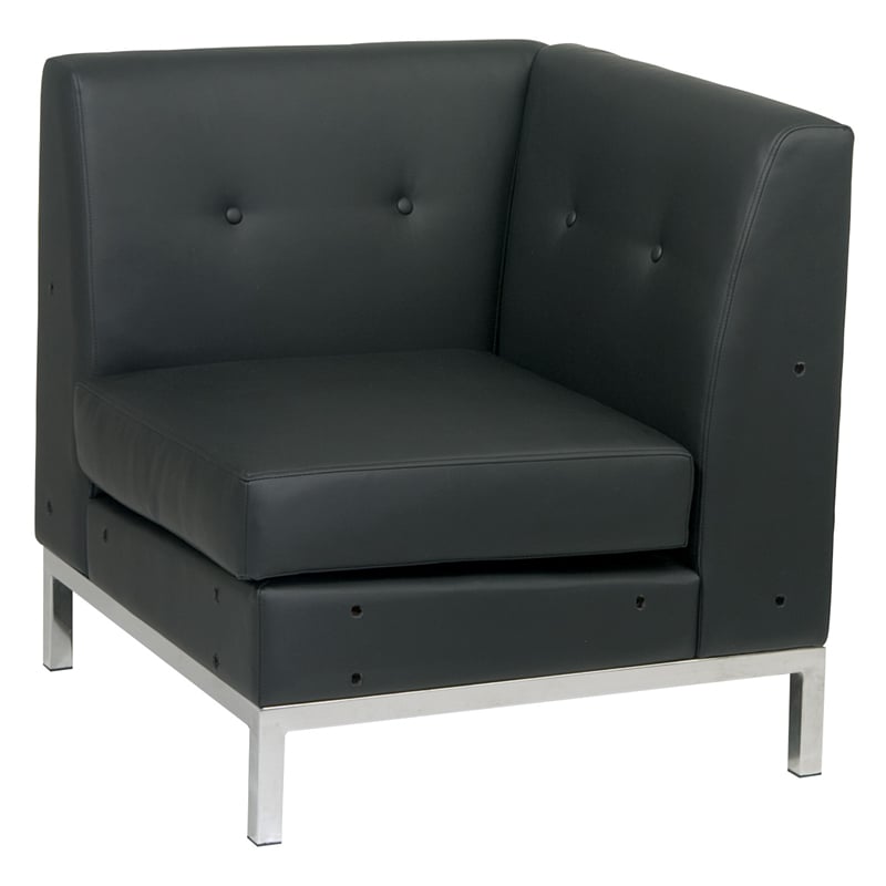 Scranton & Co Modern Corner Chair in Black Faux Leather with Chrome Base