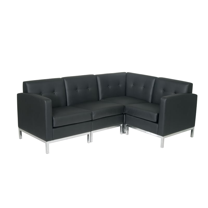 Scranton & Co Modern Corner Chair in Black Faux Leather with Chrome Base