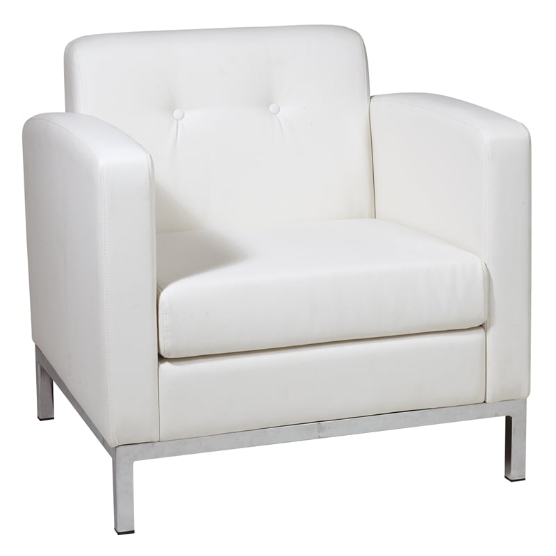 Scranton & Co Contemporary White Faux Leather Armchair with Chrome Base