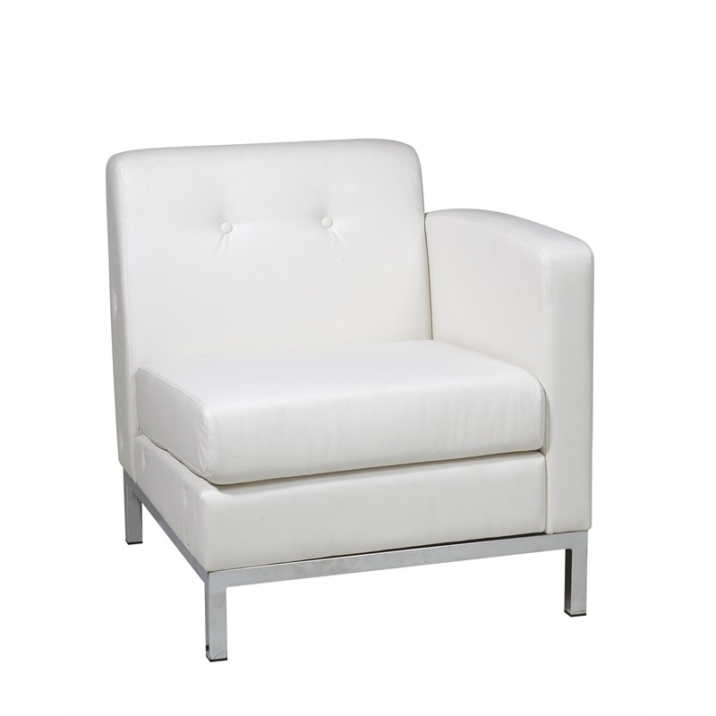 Scranton & Co Right Arm Facing Chair in White Faux Leather Chrome Base