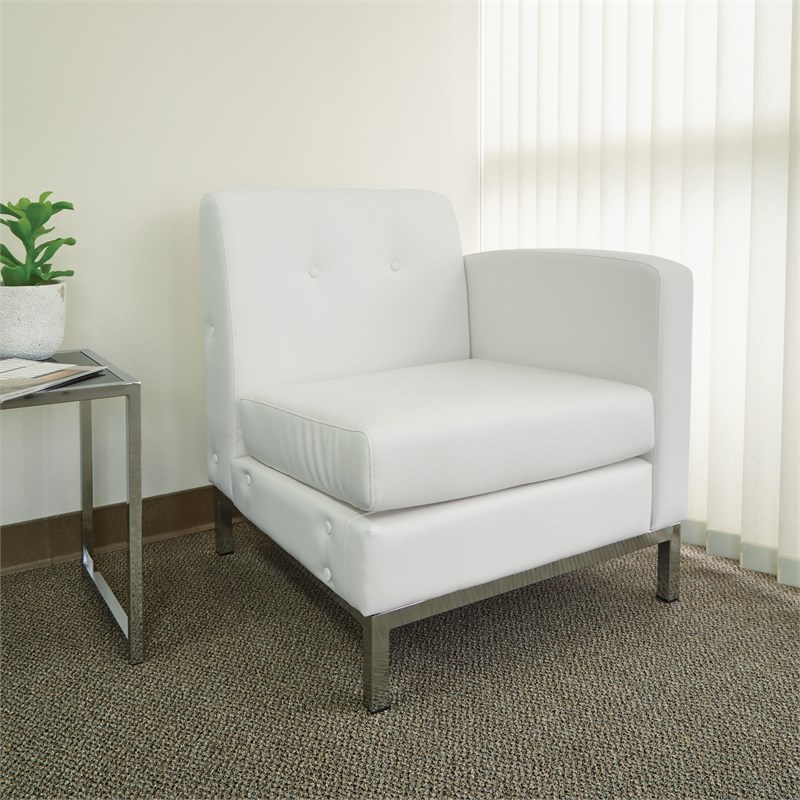 Scranton & Co Right Arm Facing Chair in White Faux Leather Chrome Base