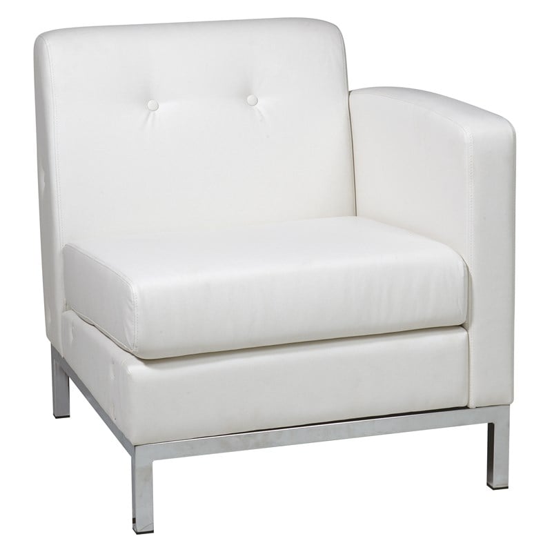 Scranton & Co Right Arm Facing Chair in White Faux Leather Chrome Base