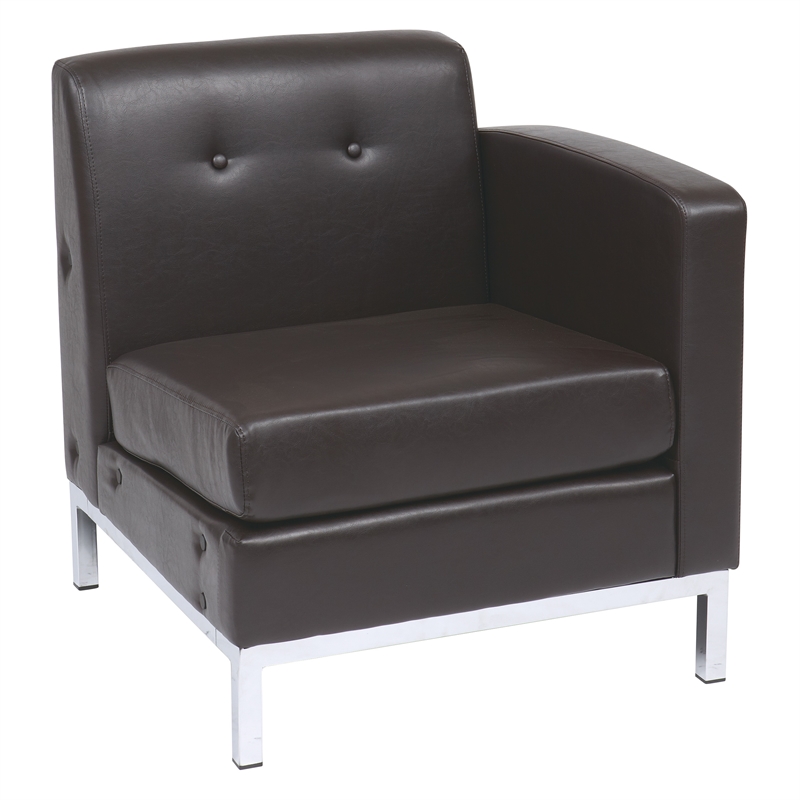 Scranton & Co Right Facing Armchair in Espresso Faux Leather Chrome Base