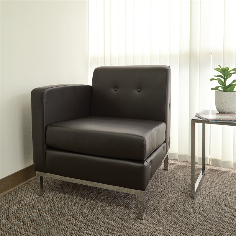 Scranton & Co Left Arm Facing Armchair in Espresso Faux Leather Chrome