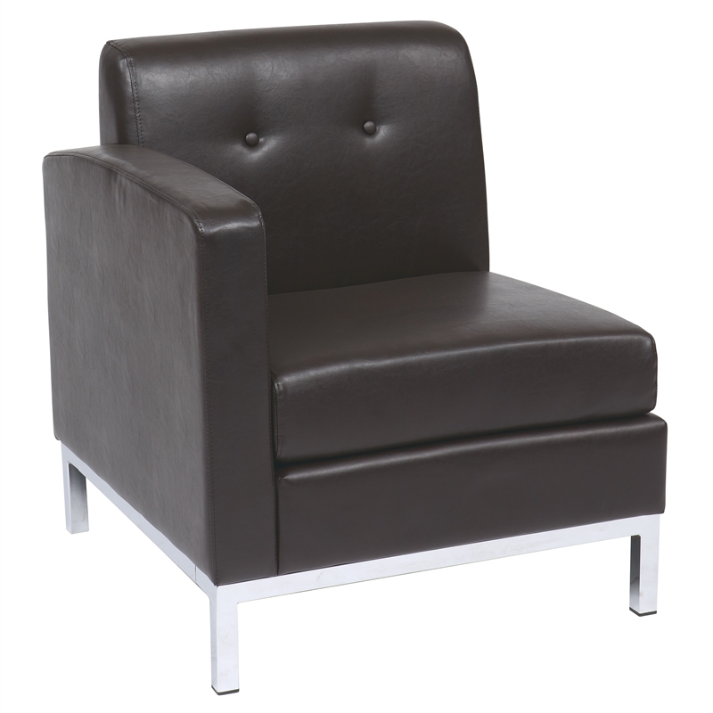 Scranton & Co Left Arm Facing Armchair in Espresso Faux Leather Chrome