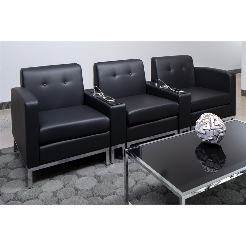 Scranton & Co Black Faux Leather Armchair with Chrome Finished Base
