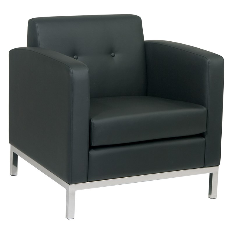 Scranton & Co Black Faux Leather Armchair with Chrome Finished Base