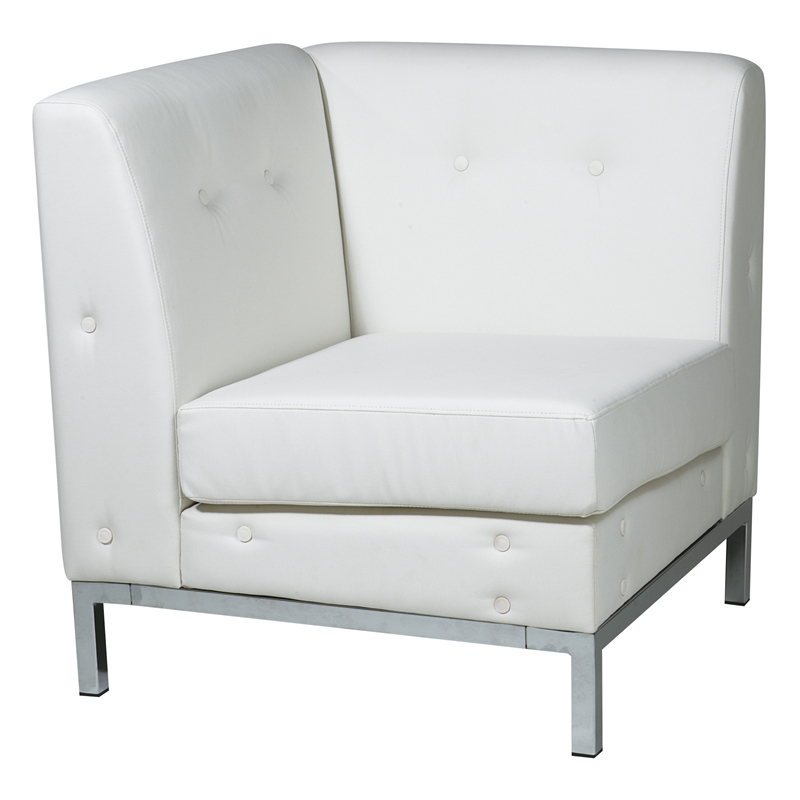 Scranton & Co White Faux Leather Corner Chair with Chrome Finished Base