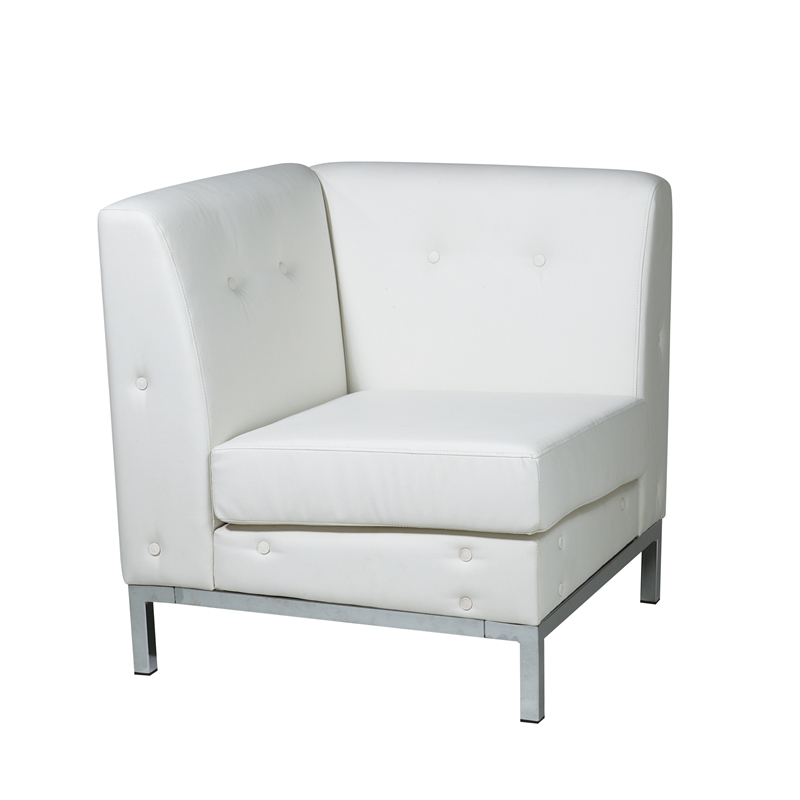 Scranton & Co White Faux Leather Corner Chair with Chrome Finished Base