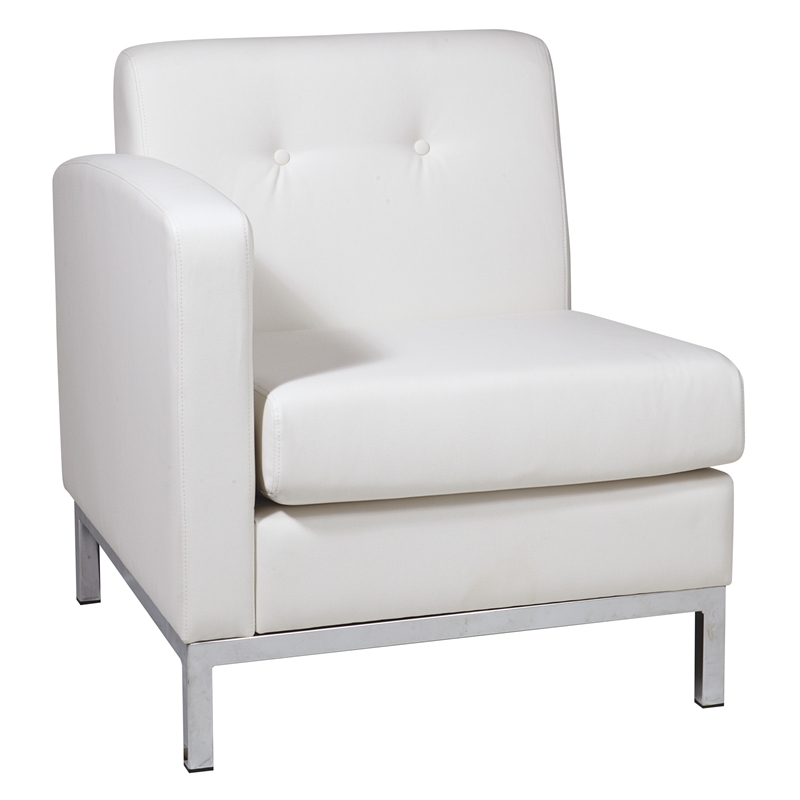 Scranton & Co Left Arm Facing Armchair in White Faux Leather Chrome