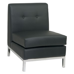 Scranton & Co Black Faux Leather Armless Chair with Chrome Finished Base